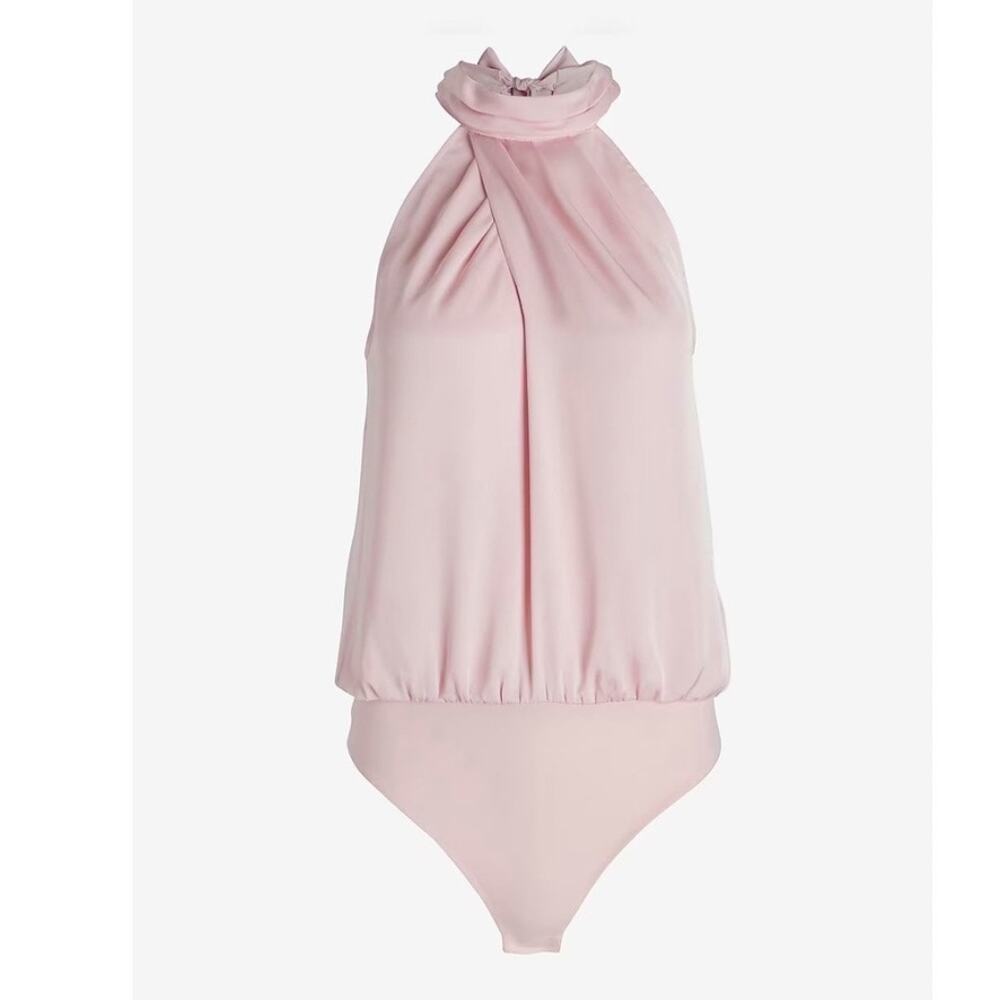 NWT Express Satin Twist Tie Halter Neck Bodysuit